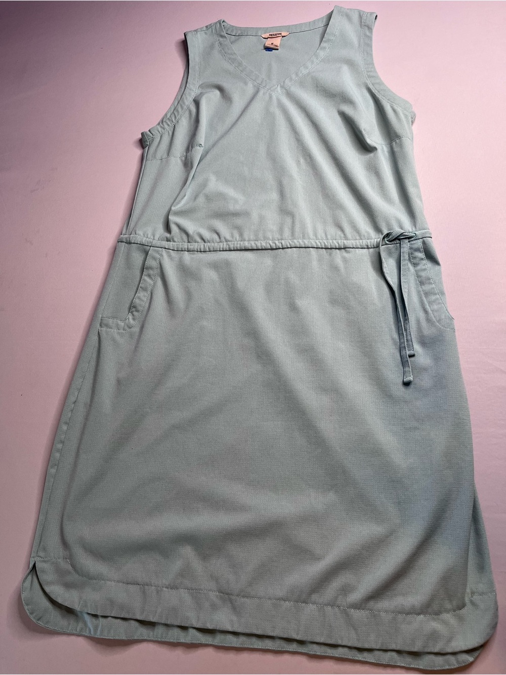 Duluth Trading Co Sleeveless V-Neck Casual Drawstring Dress in Light Mint